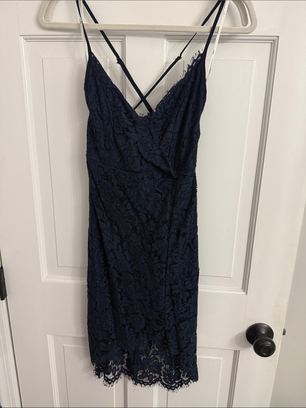 Lulu's Navy Blue Lace Slip Dress
